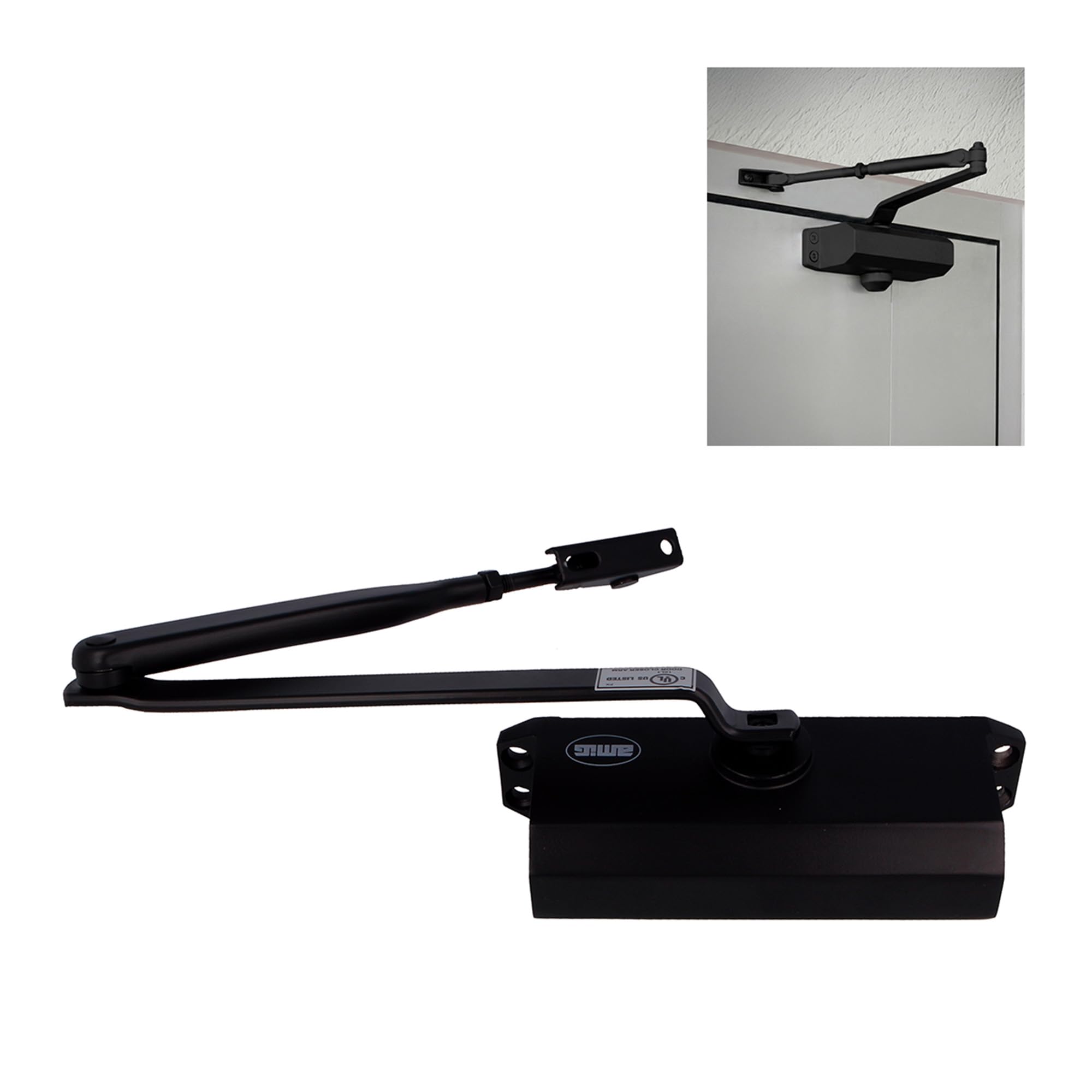 Amig - Ferme-porte hydraulique en aluminium - noir - pour freiner ou retenir les portes d’un poids maximal de 40 kg et 85 cm de large, amortisseur anti-chocs et claquements de porte, vis incluses