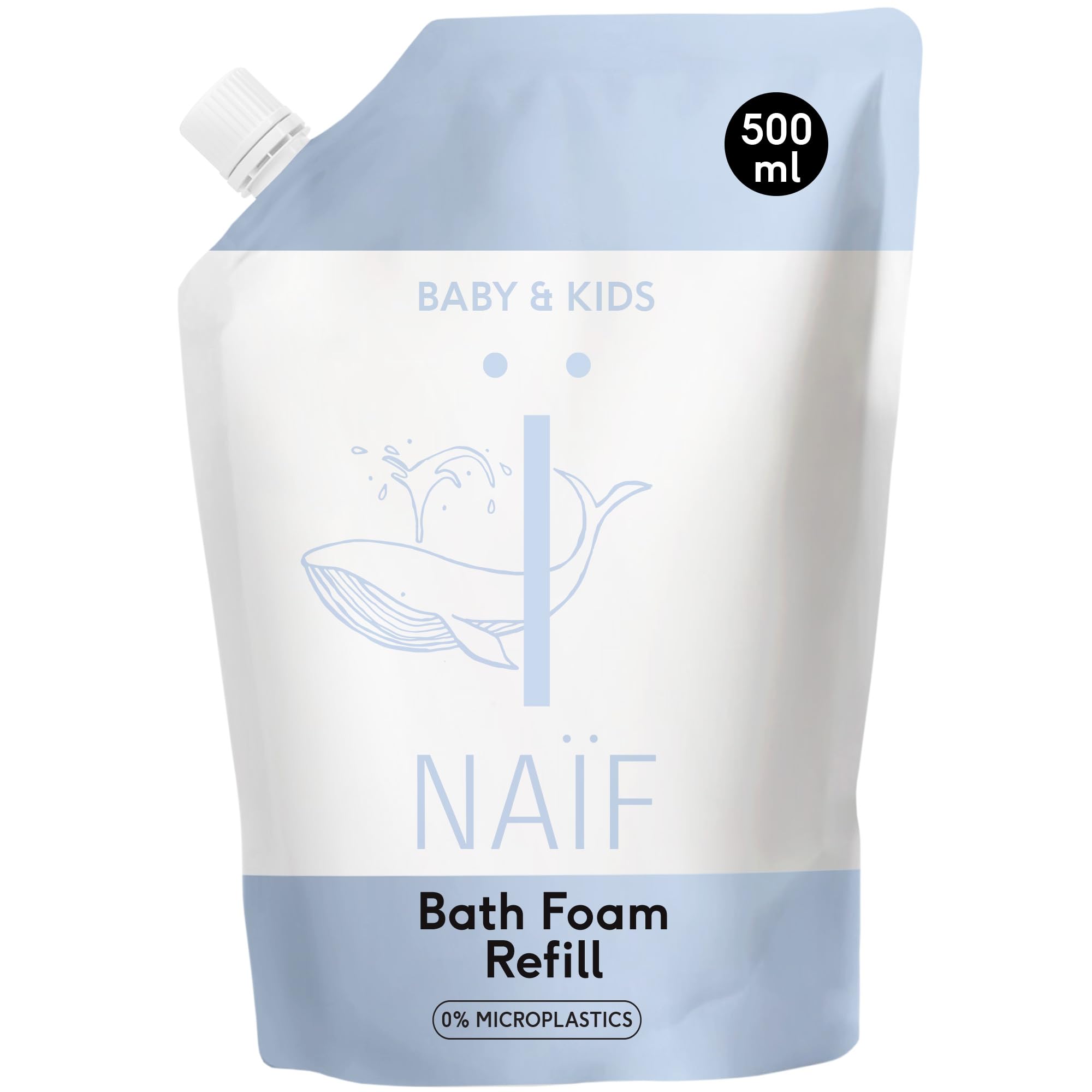Naïf - Pflegender Badeschaum - Nachfüllpackung - Schaumbad für Kinder mit Baumwollsamenöl - Babypflege mit Inhaltsstoffen auf natürlicher Basis - Vegan - Frei von Mikroplastik und Mineralöl - 500ml