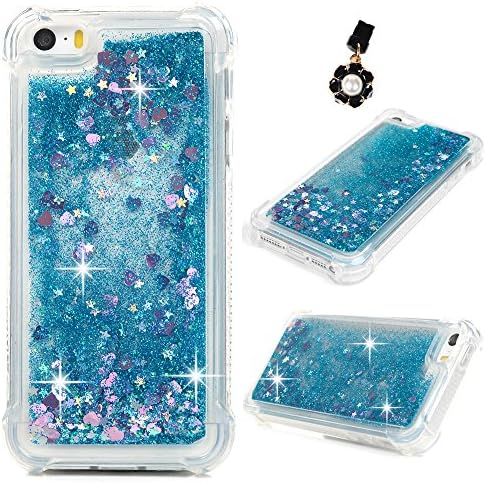 Badalink Phone Case Compatible for iPhone 8 iPhone 7, iPhone 7/8 Case Glitter Bling Sparkly Quicksand Liquid Cover Shockproof Thickening Edge Drop Protection Bumper Soft TPU Shell Dust Plug - Blue