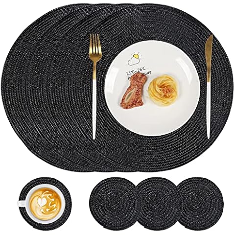 Famibay Round Woven Placemats and Coasters Set Cover
