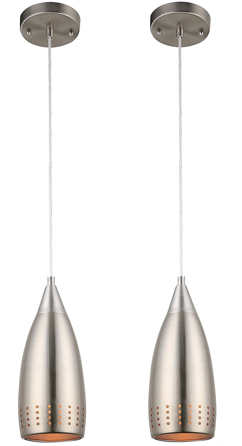 Ciata Lighting One-Light Indoor Mini Pendant with Adjustable Hanging, Pendant Lighting Fixture in Brushed Nickel Finish with Perforated Metal Shade for Kitchen, Dining Room, Bedroom, Office - 2 Pack