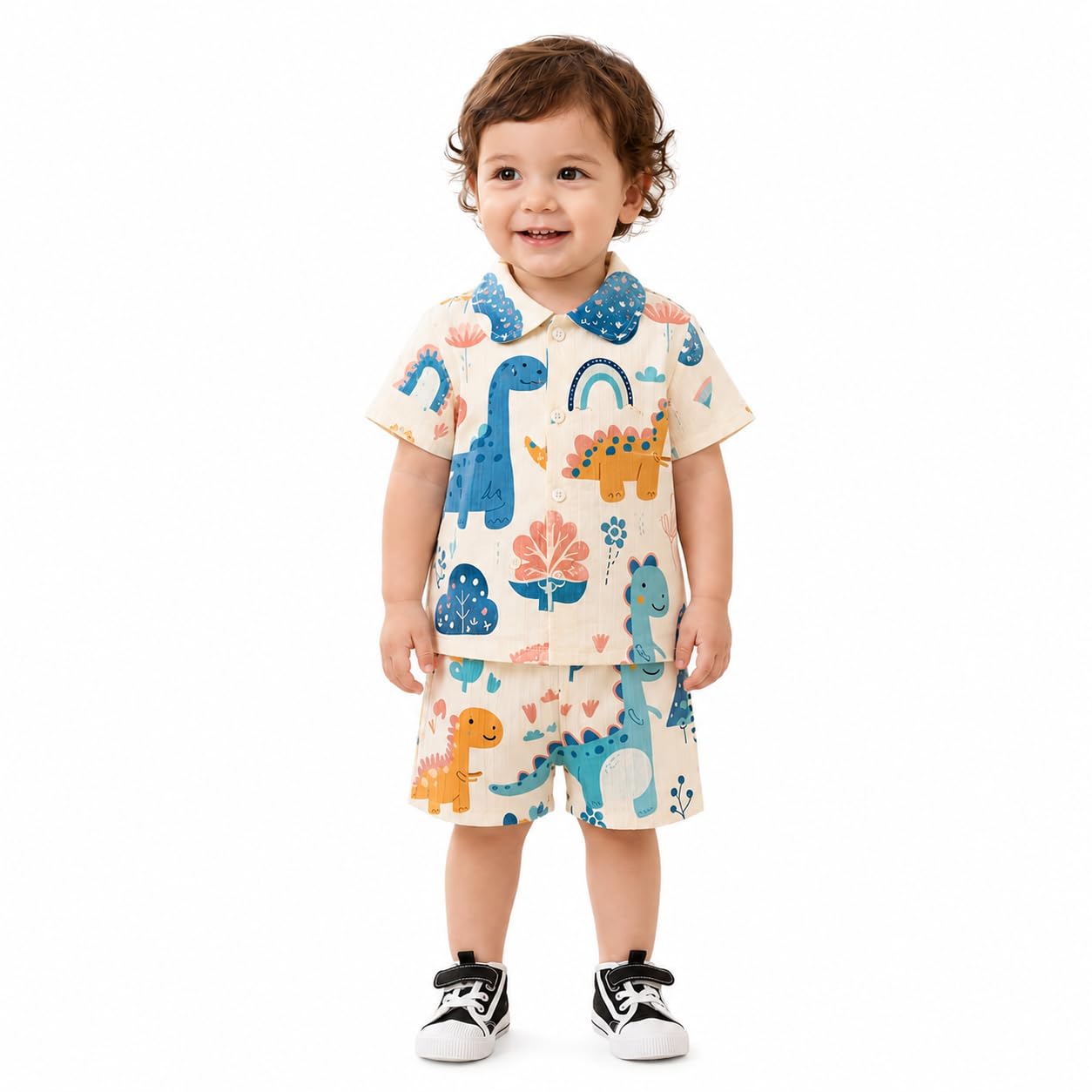 hubnic Baby Boys & girls Clothing Set | Ribbed Collar Shirt & Elastic Waist Shorts Co-Ord Set | Soft Breathable Casual Outfit for Toddlers & Kids | 2-Piece Clothing Set-picture-19