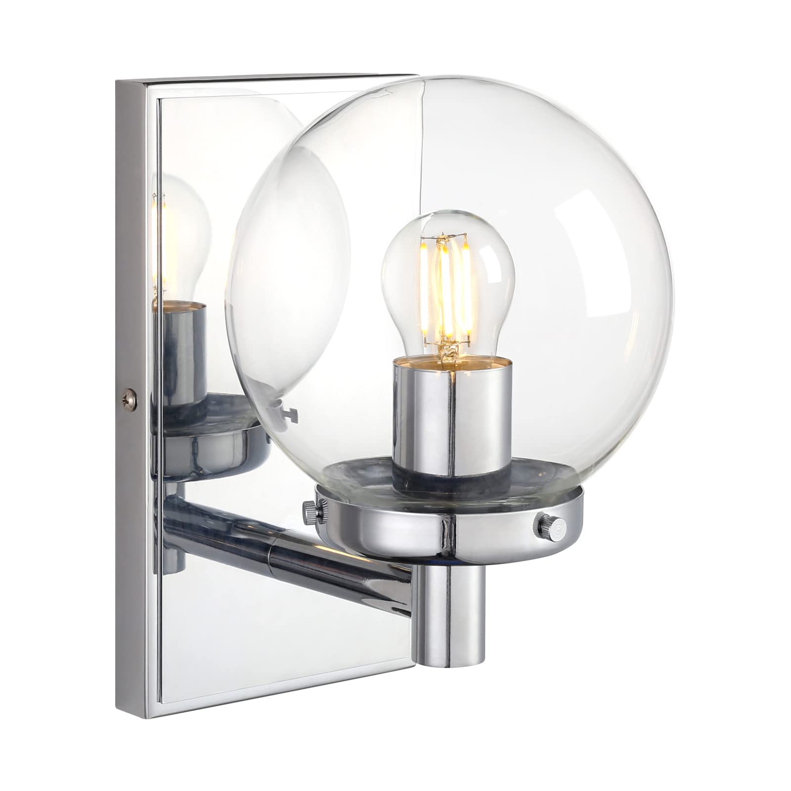 Yosoan Industrial Glass Wall Sconce Lighting, Globe Up/Down Wall Light Fitting for Kitchen,Bedroom,Dining Room,Restaurant, Living Room (Chrome)