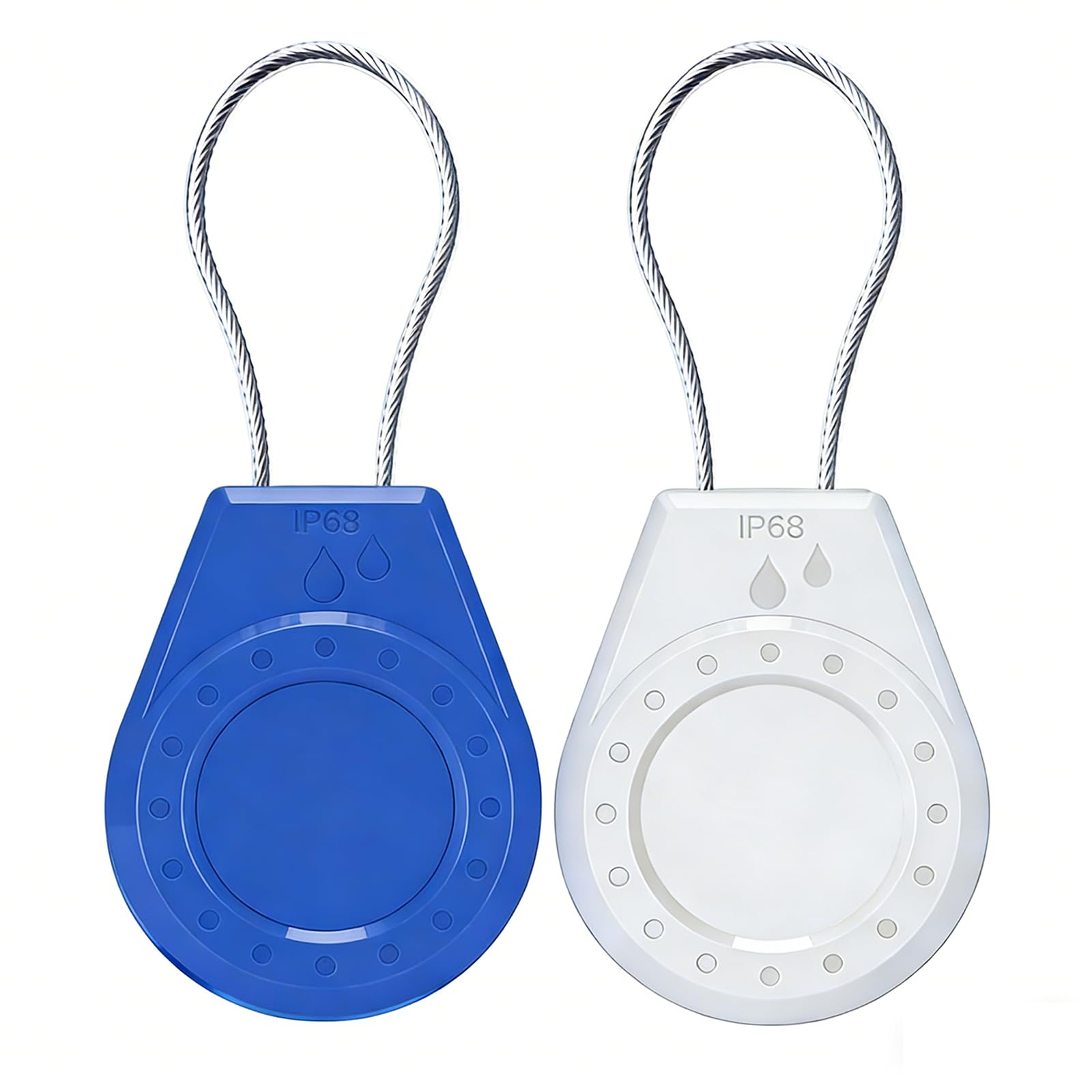 Air Tagholder Keychain Case with Steel Wire Cable &amp; Hex Lock, Waterproof Anti-Lost Shockproof Cover Compatible with Apple Air Tag for Luggage, Backpack, Keys (White+Blue)
