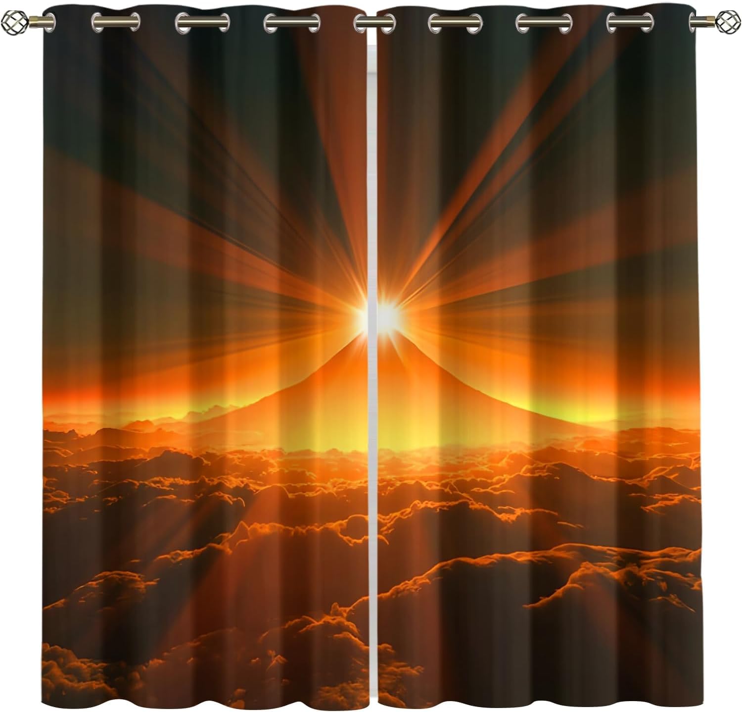 Eyelet Blackout Curtains Sunset Landscape 280X180 Cm (W + H) Thermal Insulated Room Darkening Curtains For Living Room Children'S Room Darkening Nursery Bedroom Windows Treatment-267025420