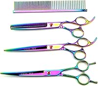 Vista 1 de LILYS PET Kit profesional de tijeras de aseo para mascotas, titanio recubierto, hoja de acero inoxidable afilada y fuerte para perros y gatos, corte