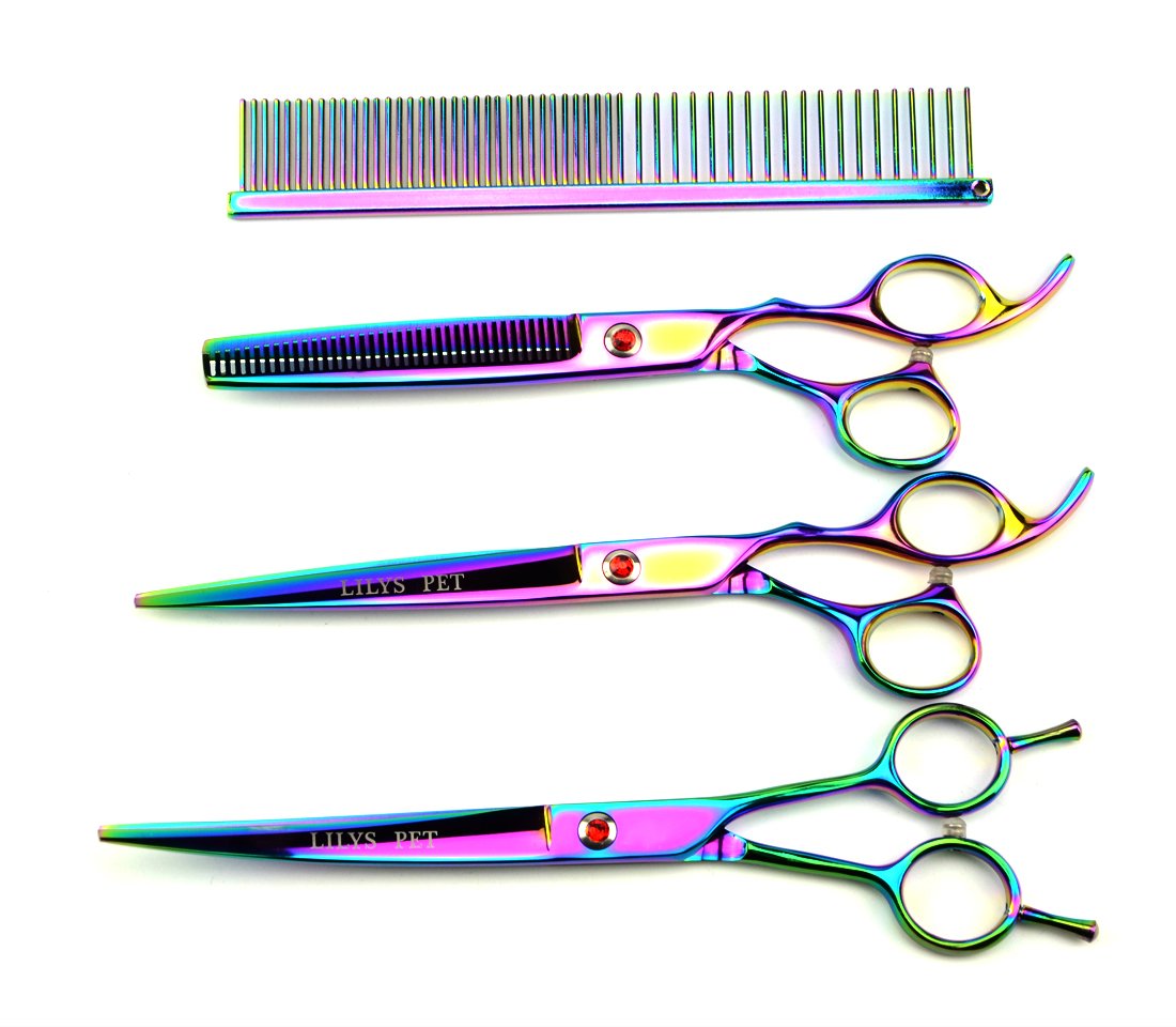 LILYS PET Professional PET Grooming scissors Kit,Coated Titanium,Sharp and Strong Stainless Steel Blade for Dogs Cats Hair Cutting,3 Pieces of