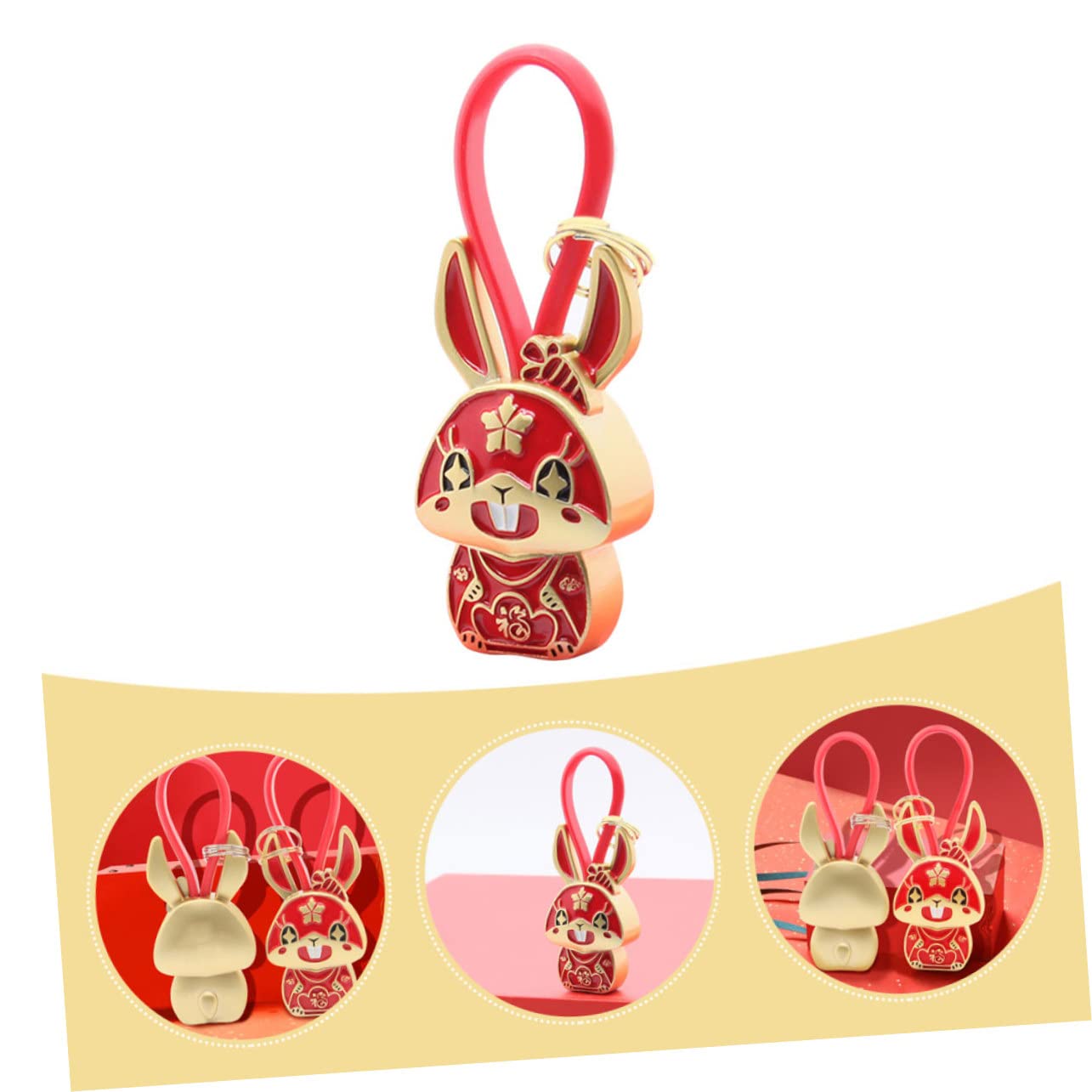SOIMISS 5 Piezas Llavero Conejo Estatua De Conejo Retro Decoración De Llavero De o Chinos Colgante Retro Encantos De Decoración Dorada Zodiaco Chino Metal Rojo
