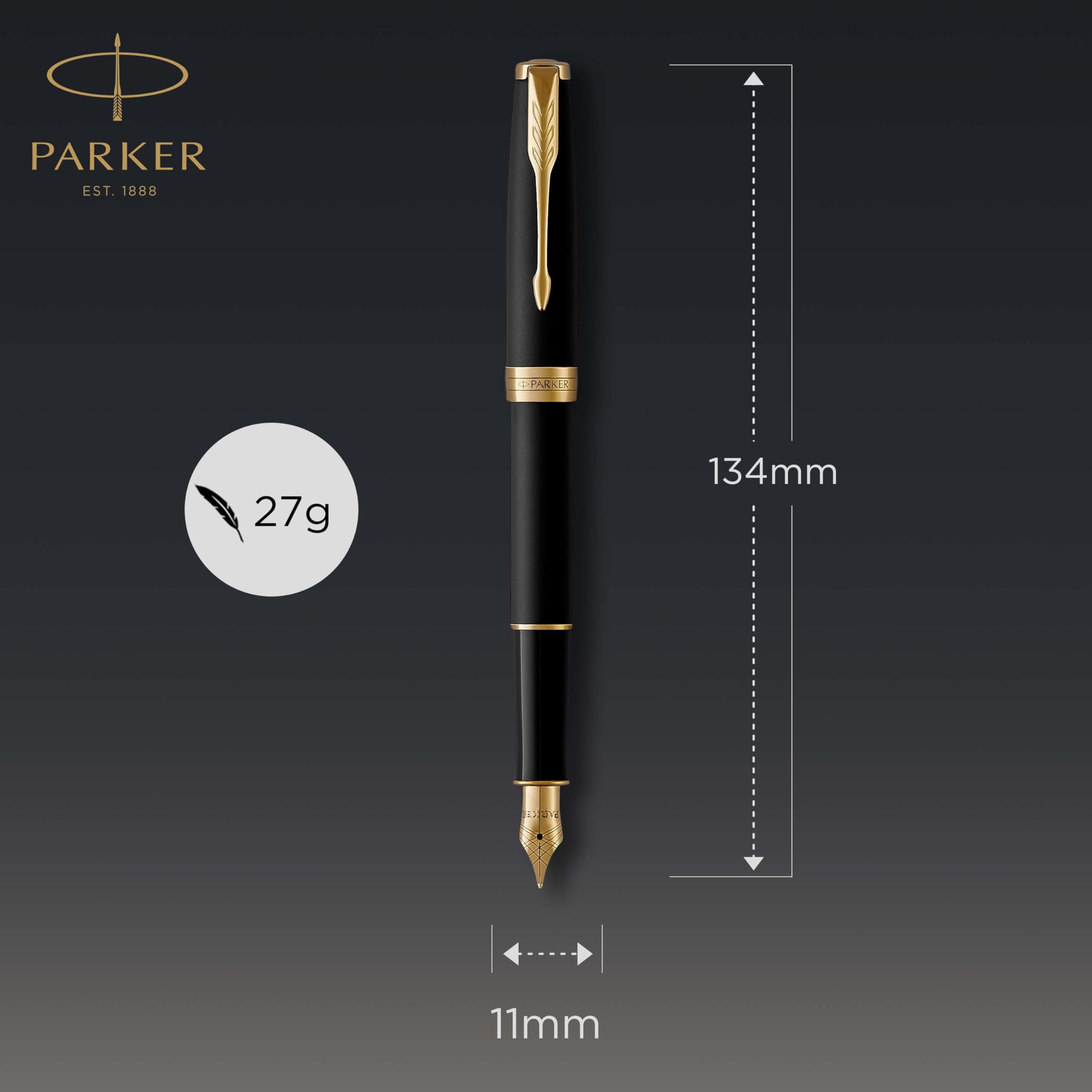 Parker Sonnet penna stilografica nero opaco finiture oro pennino sottile Confezione regalo