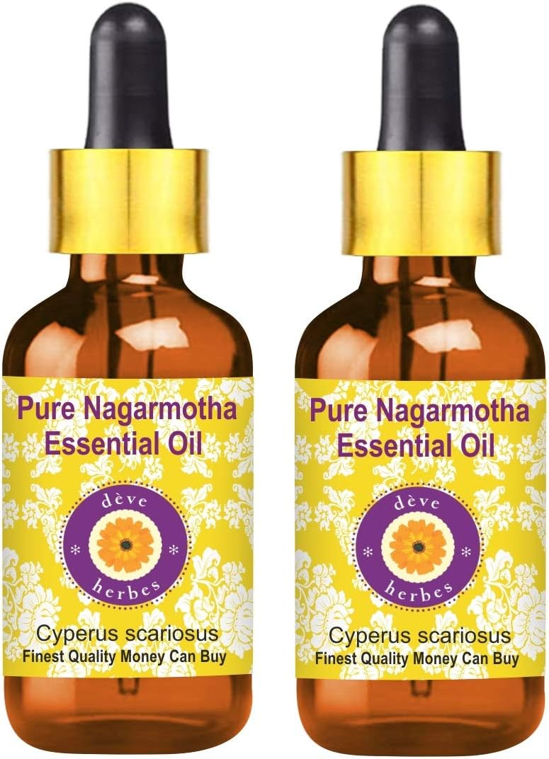 Deve HerbesPure Nagarmotha Essential Oil (Cyperus scariosus) with Glass Dropper Steam Distilled (Pack of Two) 100ml X 2 (6.76 oz)