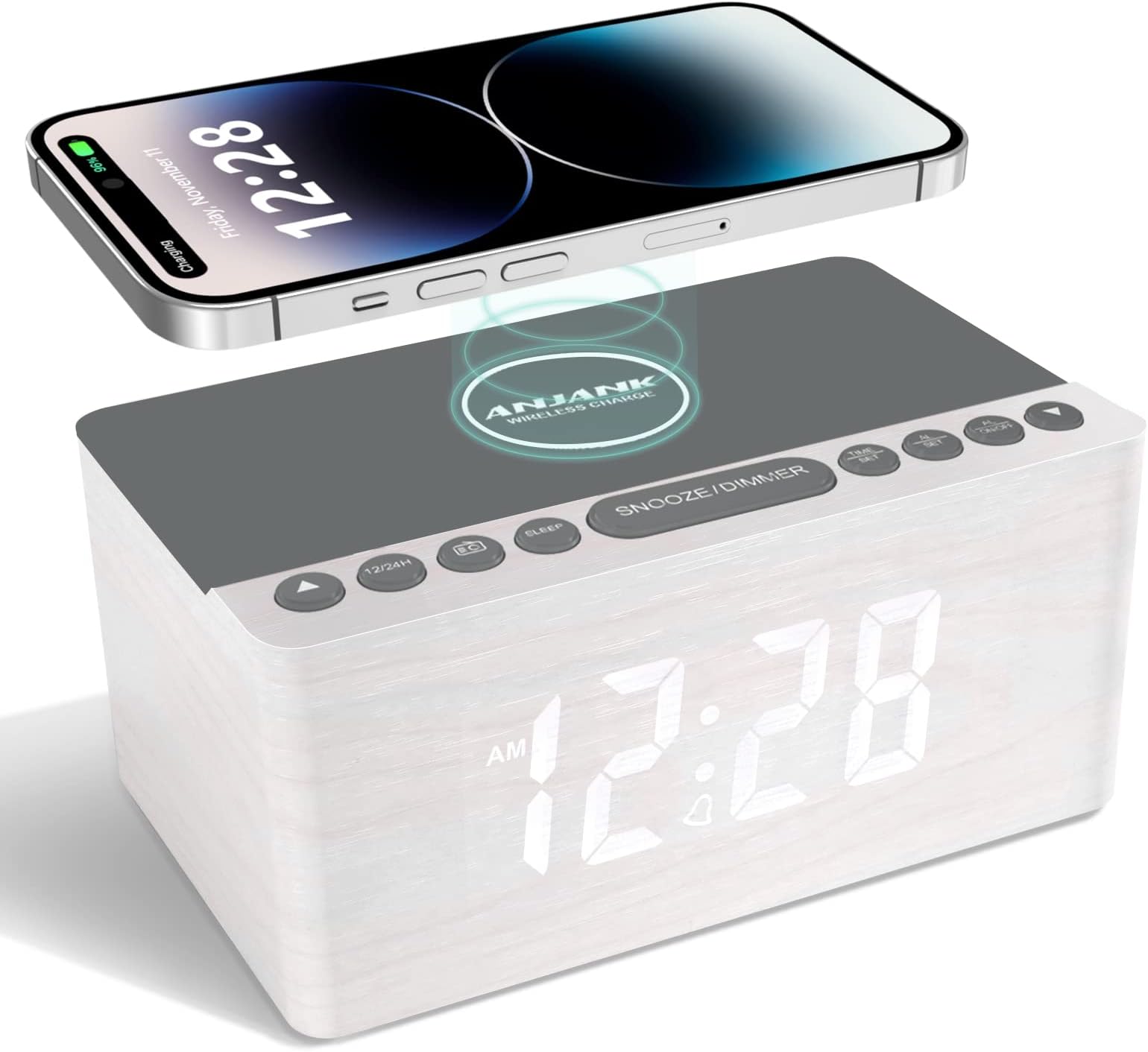Wooden Alarm Clock Radio(White)