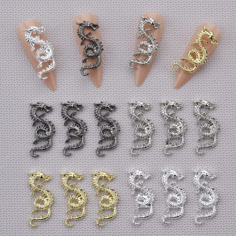 50Pcs Punk Nail Art Dragon Alloy Charms 4 Colors Dargon Shaped Nail 3D Metal Accessories for New Year Nail Art Accessories