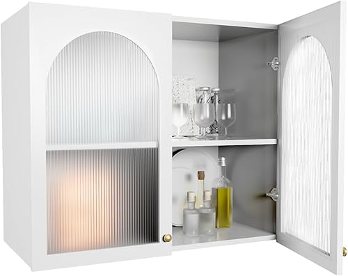 Armario de pared para baño sobre el inodoro, soporte de pared arqueado, botiquín de baño con 2 puertas acrílicas, estante de almacenamiento abierto