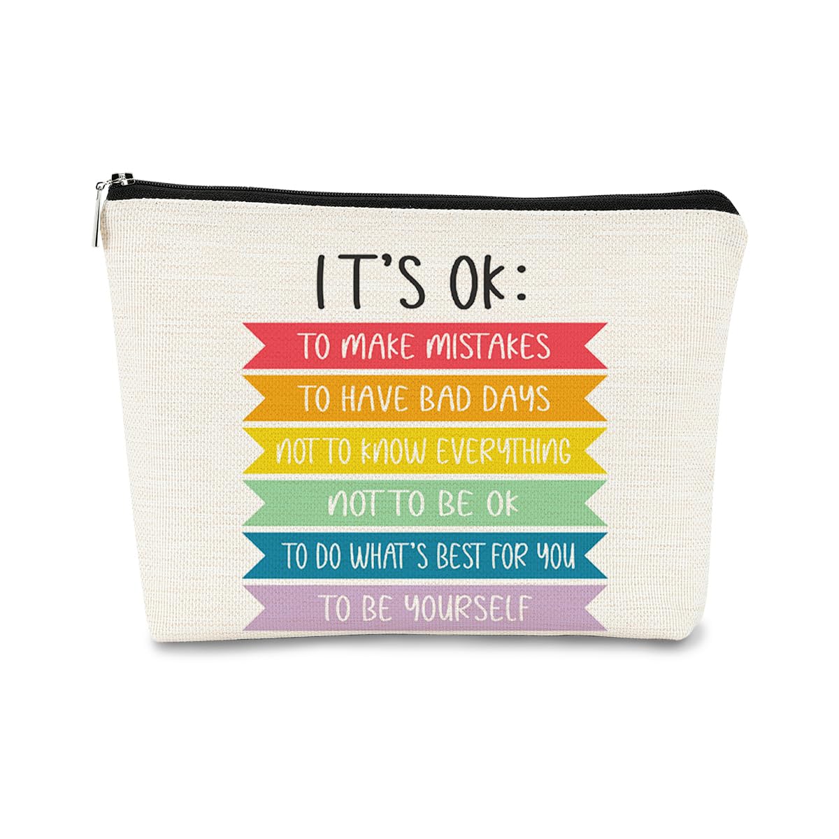 Makeup Bag,Mental Health Gifts,Motivational Gifts for Women,It's OK Mental Health Colorful Positive Affirmations Makeup Bags,Cosmetic Bag,Travel