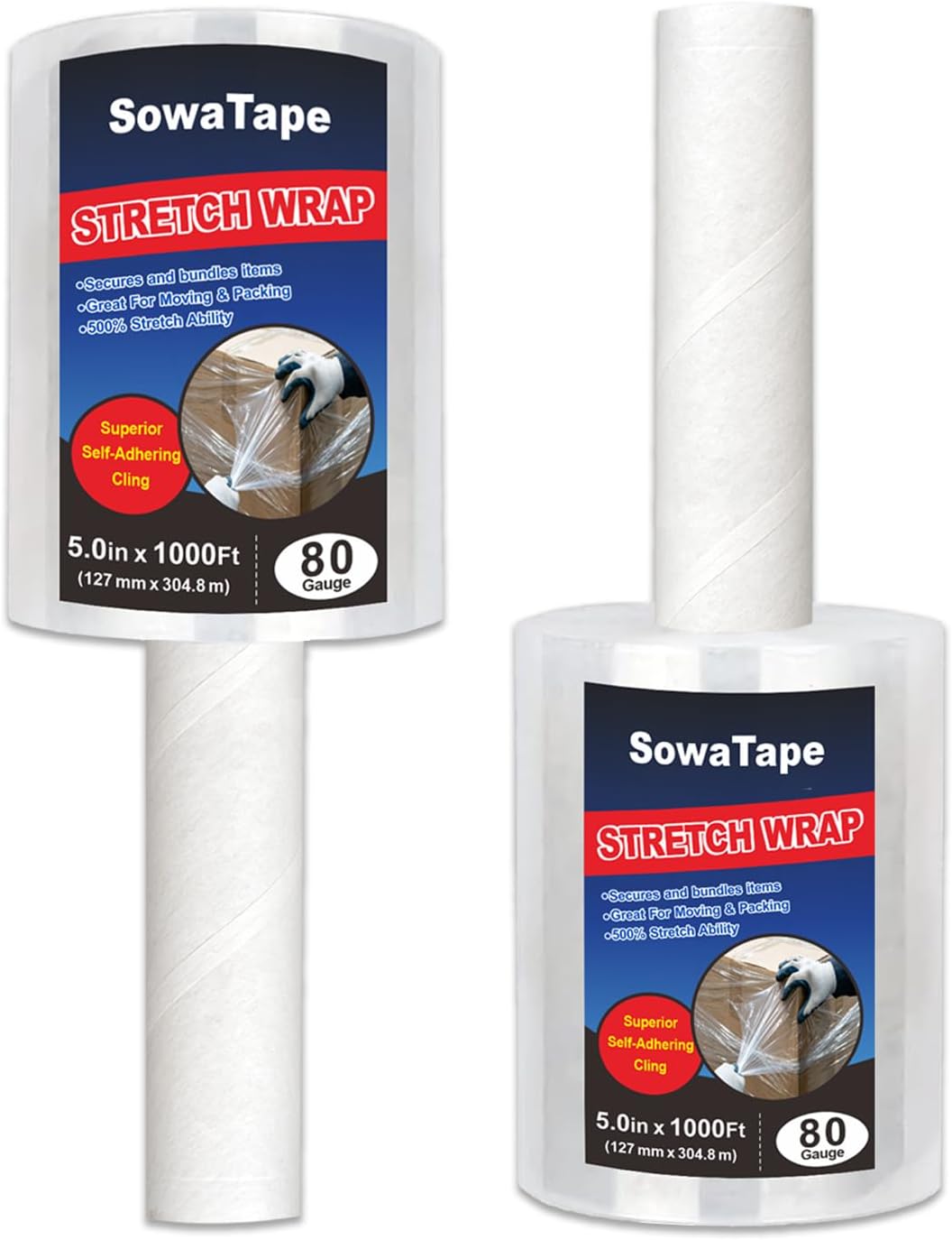 2 Pack Mini Clear Stretch Wrap Film with Handle 5''x1000Ft