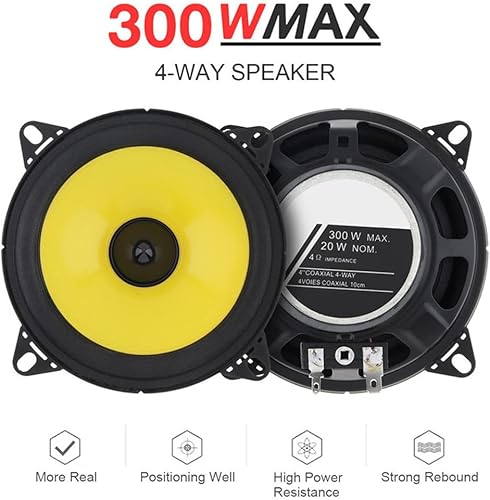 Miniatura 6 de Riloer Altavoces coaxiales para automóvil de 4 pulgadas y 300 W altavoces coaxiales con sensibilidad de 89 dB ABS bocina de audio para automóvil con