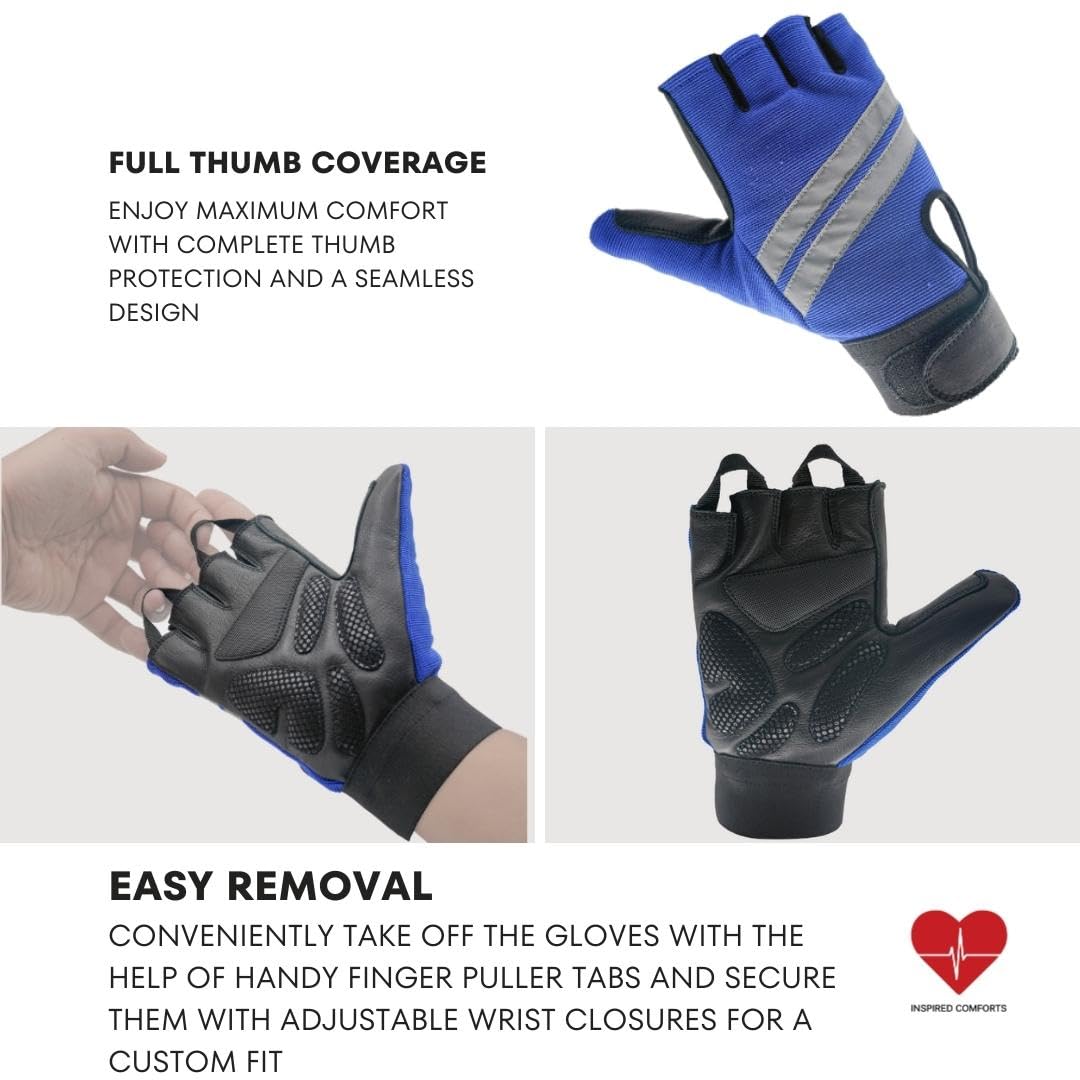 Inspired Comforts Guantes para silla de ruedas sin dedos con agarre antideslizante, transpirables y reflectantes