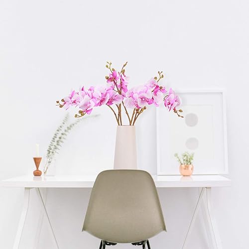 Miniatura 9 de BOMAROLAN Flores artificiales de orquídea mariposa sintética, 4 piezas de flores de seda de doble rama al tacto real para bodas, hogar, oficina,