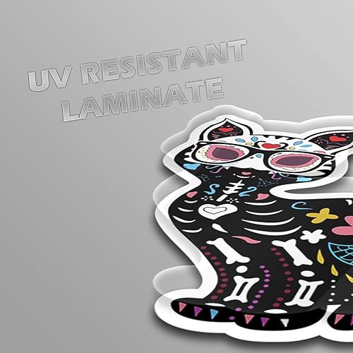 Miniatura 3 de JMM Industries Calcomanía de calavera de azúcar de gato, Día de los muertos, decoración mexicana de Gato, de 4 pulgadas, vinilo de calidad premium,