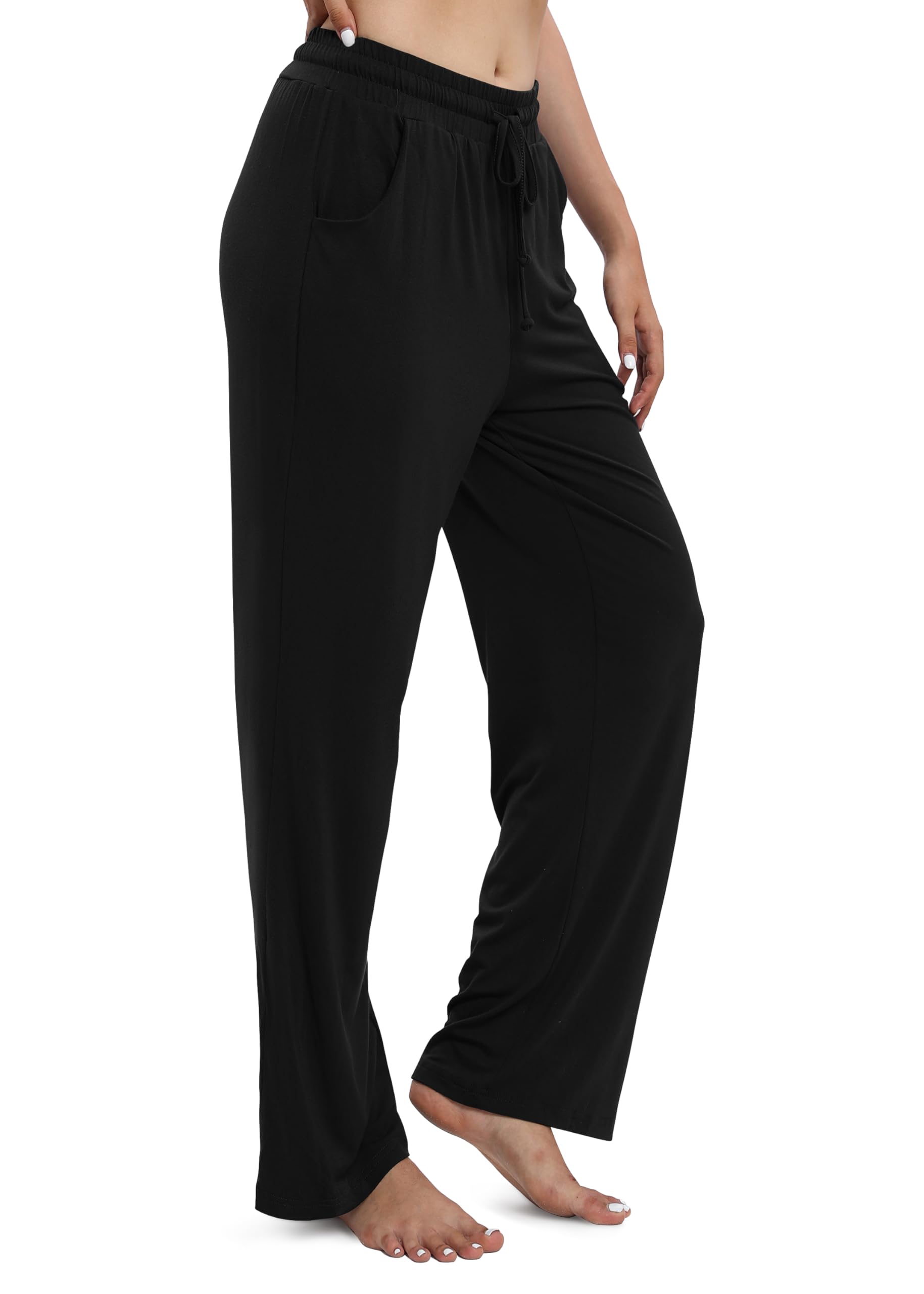 Women's Drawstring Casual Pants Stretchy High Waisted Loose Straight Leg Pants Jogger Trousers with Pockets