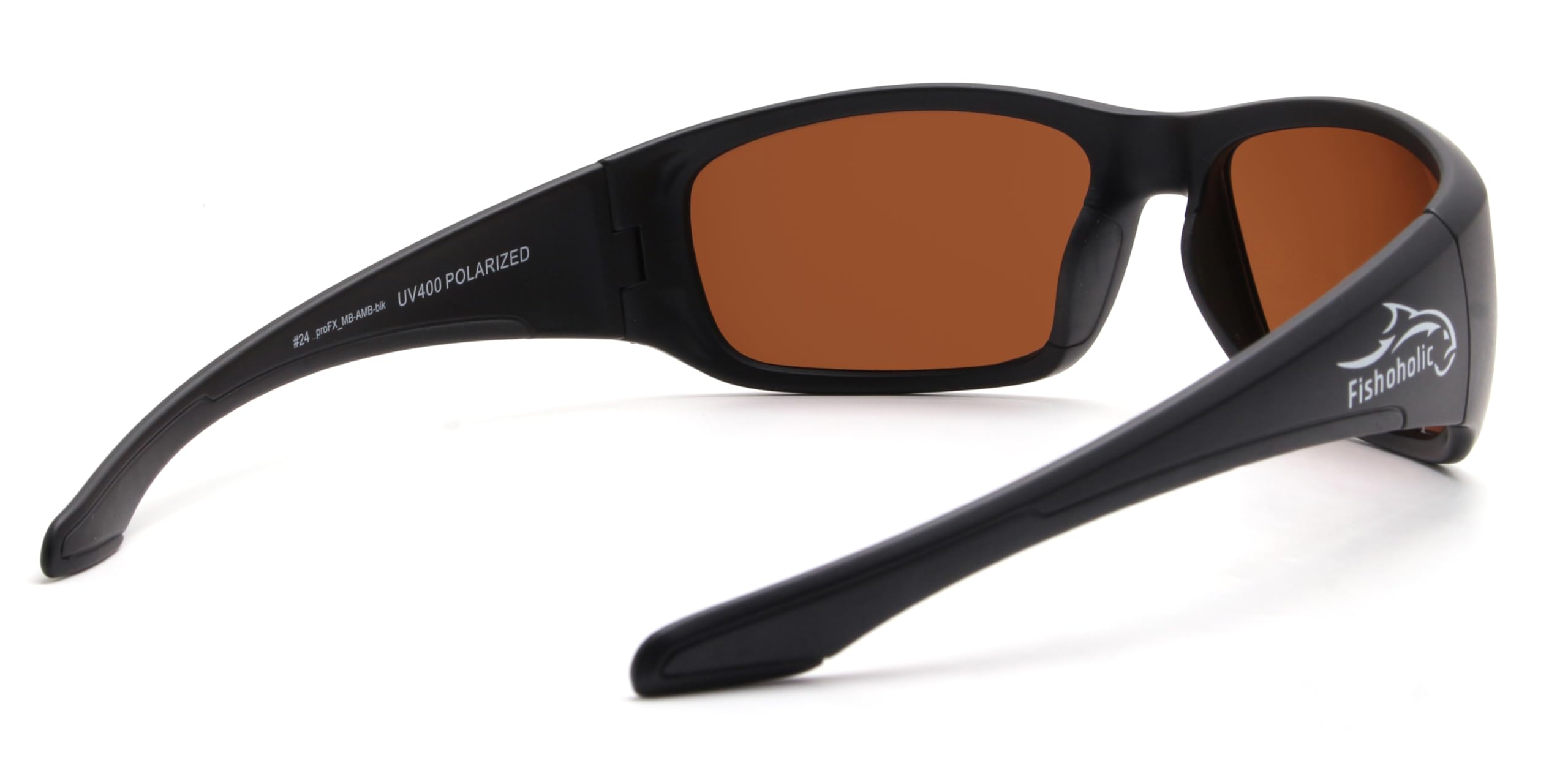 Fishoholic Pro Series - Occhiali da sole polarizzati da pesca con gomma, protezione solare UV400, regalo per pesca, Nero opaco, Large/X-Large
