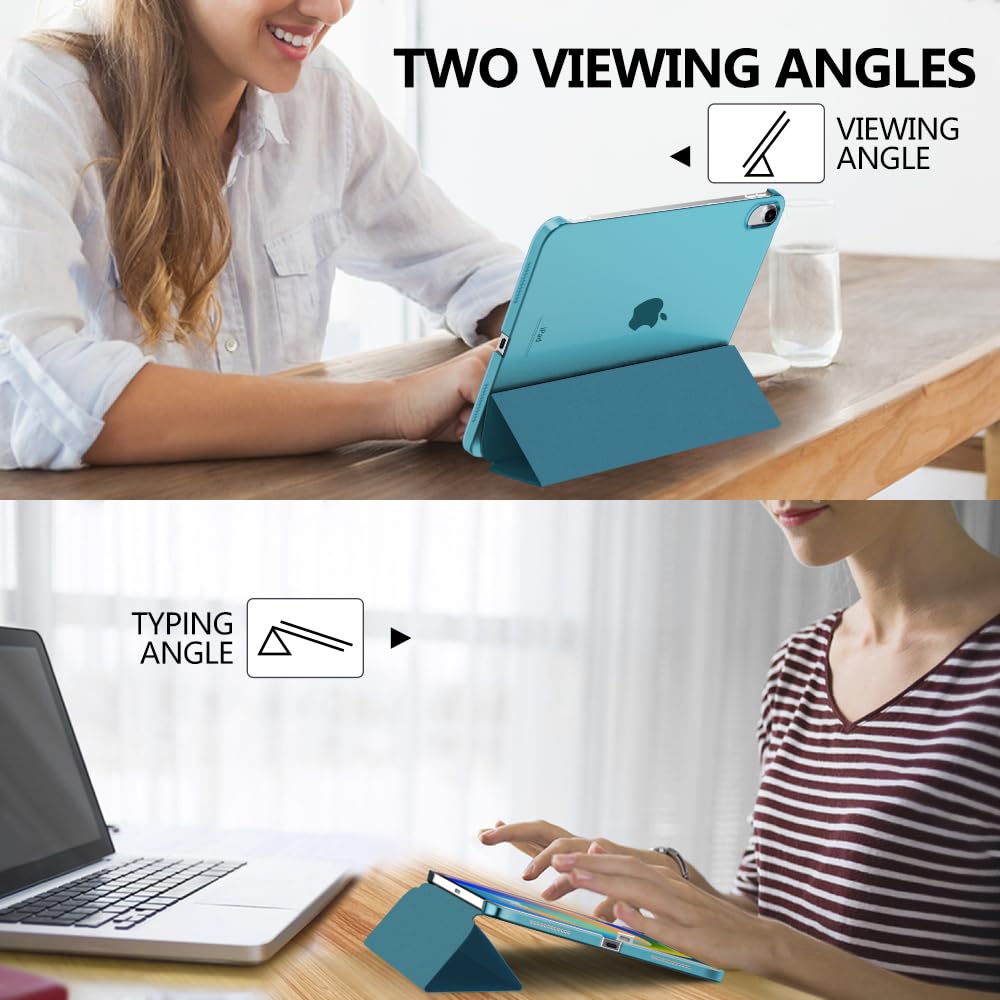 MoKo Cover Custodia iPad (A16) 11a Generazione 2025 /iPad 10a Generazione 2022, Cover Custodia Protettiva per Supporto Ultrasottile con Copertura Posteriore Traslucida in PC Rigido, Blu Pavone