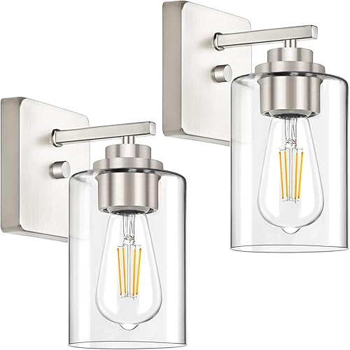 Miniatura 29 de Lámparas de baño de 3 luces, 19 pulgadas, modernas luces de tocador sobre espejo con pantallas de vidrio transparente, accesorio de luz dorada, Oro