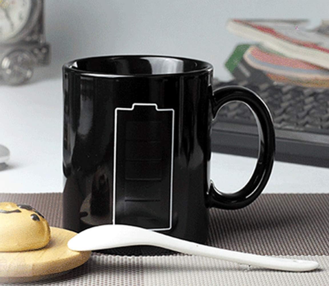 Crazy Clearance Nofinis Heat Changing Sensitive Mug - Cool Coffee & Tea Magic Color Change Cup Battery Meter Charging Design Ceramic Mug Gift Idea for Mom Dad Women & Men