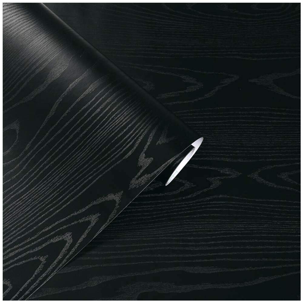 Black Wood Wallpaper, H2MTOOL Removable Self Adhesive Wood Grain Wallpaper for Cabinets Countertops 