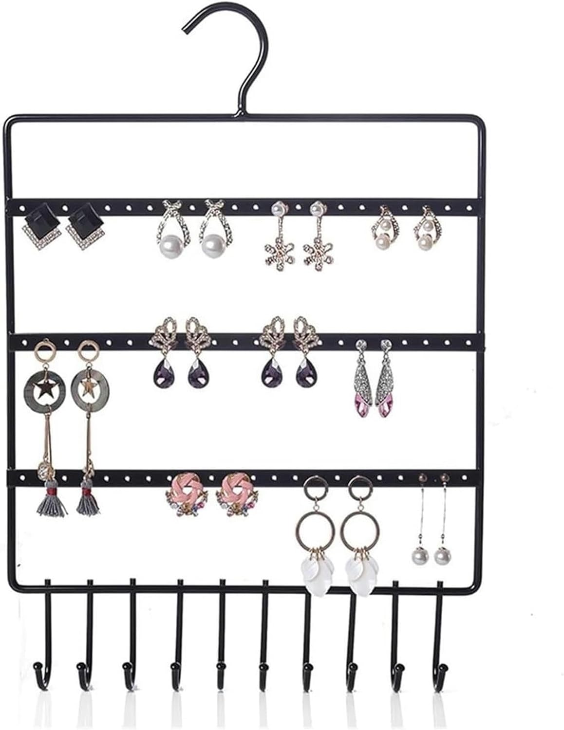 Display Rack, Jewelry Storage Rack, Jewelry Display Rack, Hanging Earrings, Necklace Display Rack, Household Wall Storage Earrings, Display Jewelry Display Rack Black (Color : Black)