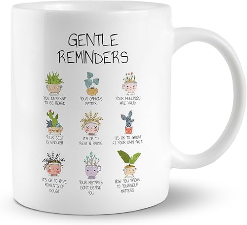 Taza de café inspiradora para mujer, con recordatorio suave, afirmaciones positivas, taza de cerámica de 11 onzas, taza de café y té, salud mental,