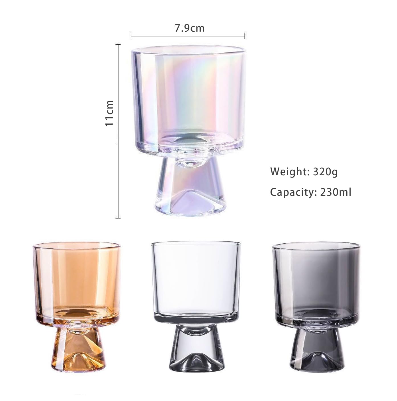 Buntes Weingläser-Set Stiellose Glasschale Trinkgläser Für Martini | HIUHIU Buntes Weingläser-Set Stiellose Glasschale Trinkgläser Für Martini, Cocktail, Whiskey, Margarita Gläser,Iridescent