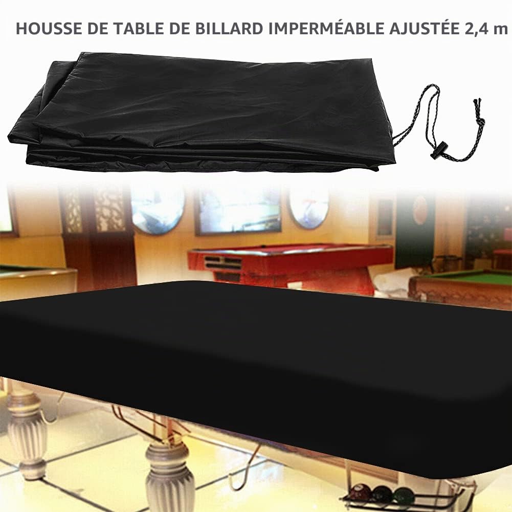 TGUS Bâche de protection pour table billard, billard avec cordon serrage, housse imperméable en tissu Oxford (noir, taille : 245 x 140 20 cm)