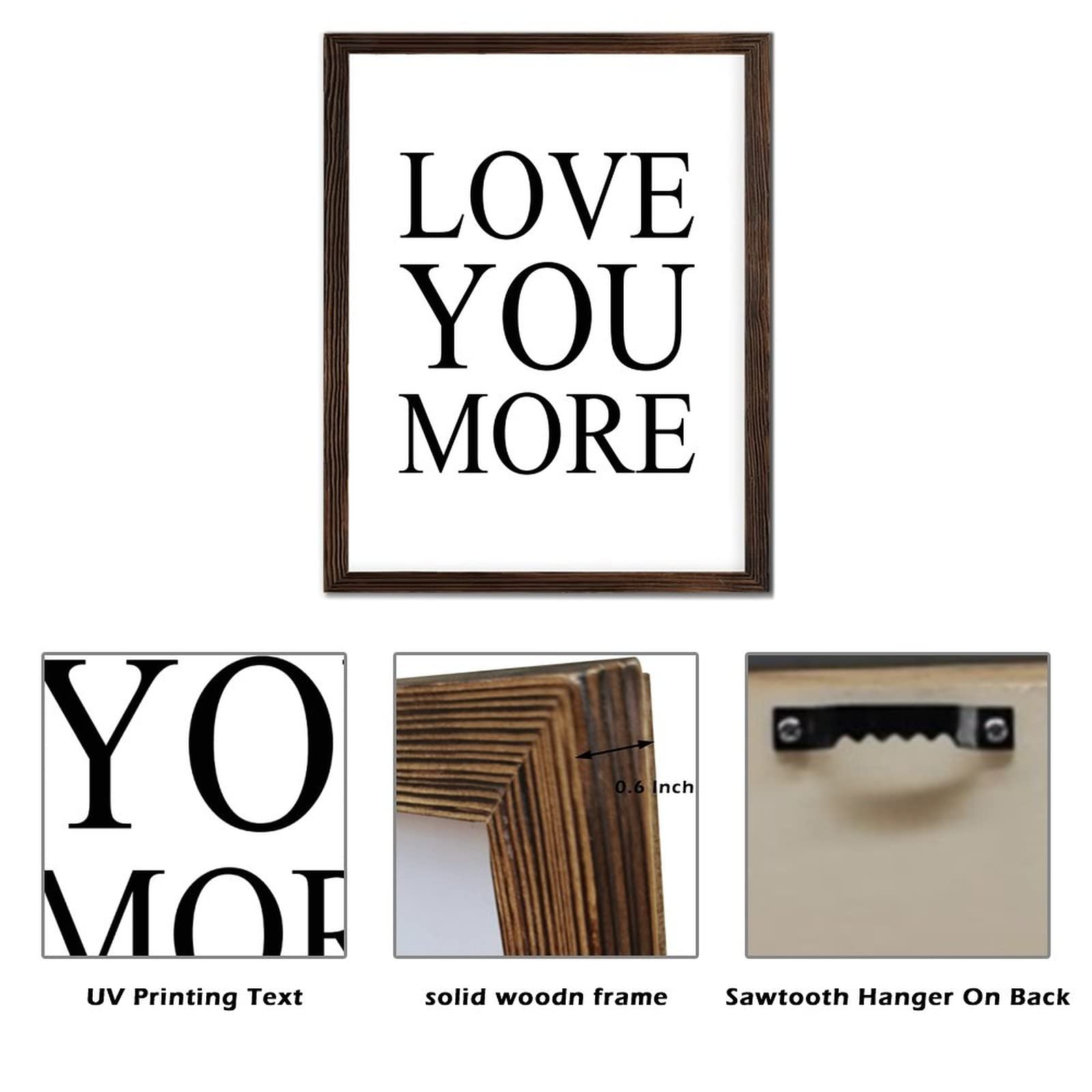 Targa da parete in legno con citazioni ispiratrici, scritta Love You More rustica in legno da appendere alla parete, camera da letto, soggiorno, ufficio, 45,7 x 50,6 cm
