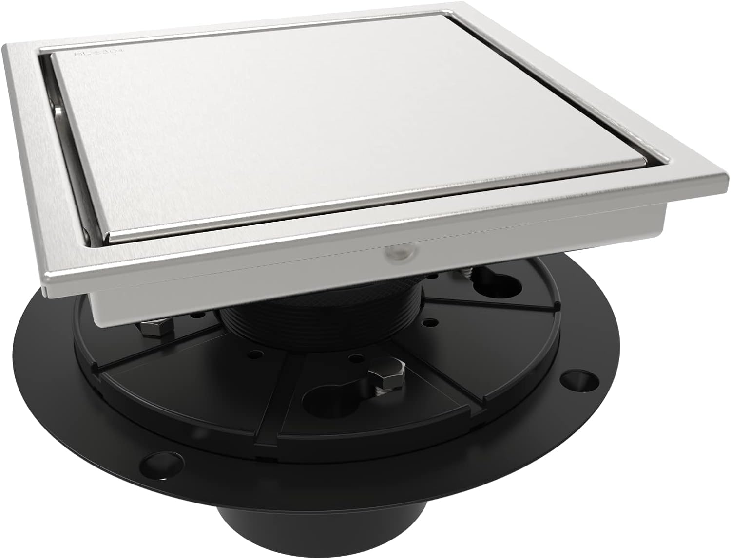 ELLO&ALLO 6 Inch Square Shower Drain Floor Drain with Flange Reversible 2-in-1 Cover Tile Insert Grate Removable SUS304 Stainless Steel in Brushed