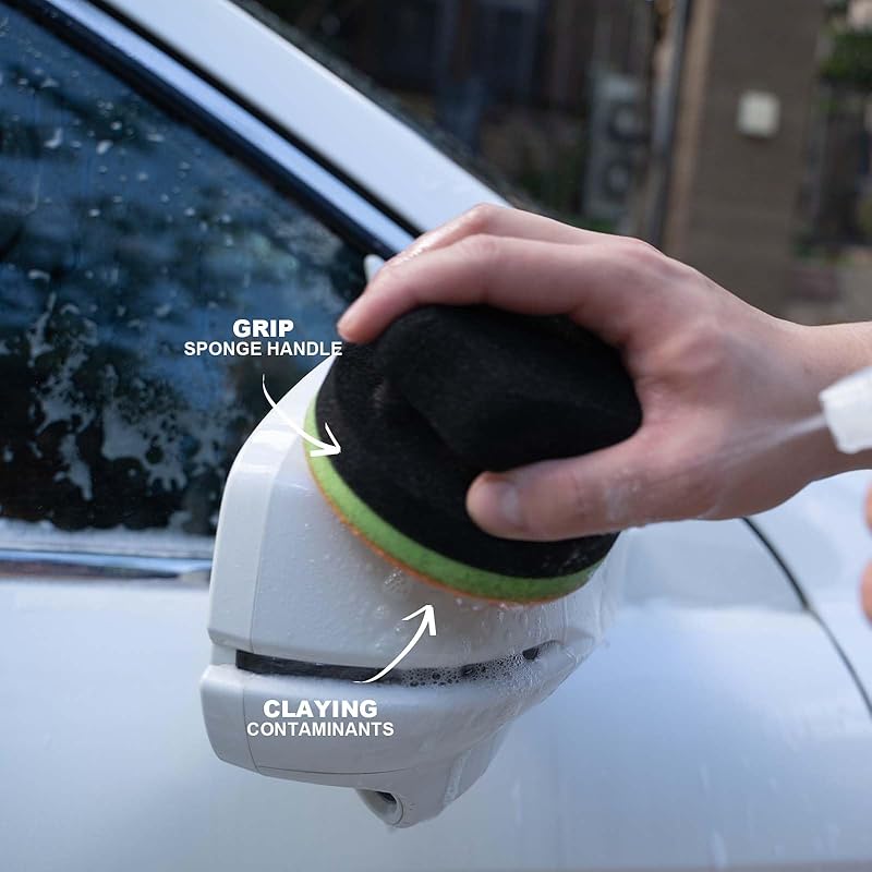 2 Pcs Hand Clay Bar Pad for Car Detailing, Synthetic Decontamination Clay Pad for Cleaning, Removing Paint Contaminant, and Creating a Smooth Surface, Sponge Absorbs Water and Soap
