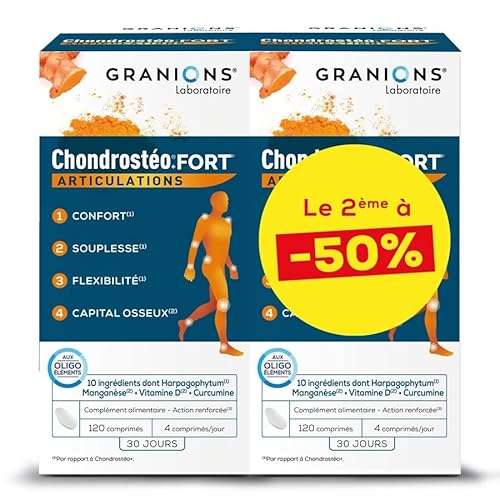 GRANIONS Chondrostéo+ FORT Articulations - DUO 2x120 comp-Glucosamine, Chondroïtine,MSM,Harpagophytum-Formule Renforcée : Mobilité & Souplesse Articulaire, Flexibilité, Capital Osseux -Made in France Cover