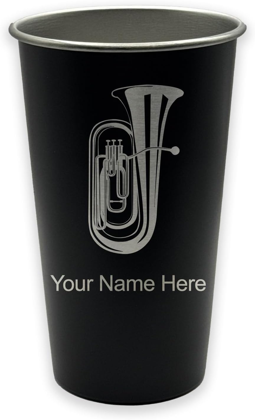 LaserGram Personalized Cup, Tuba, Stainless Steel Reusable Shatterproof Tumbler, Custom Engraved Gift (16oz / 473ml, Black)