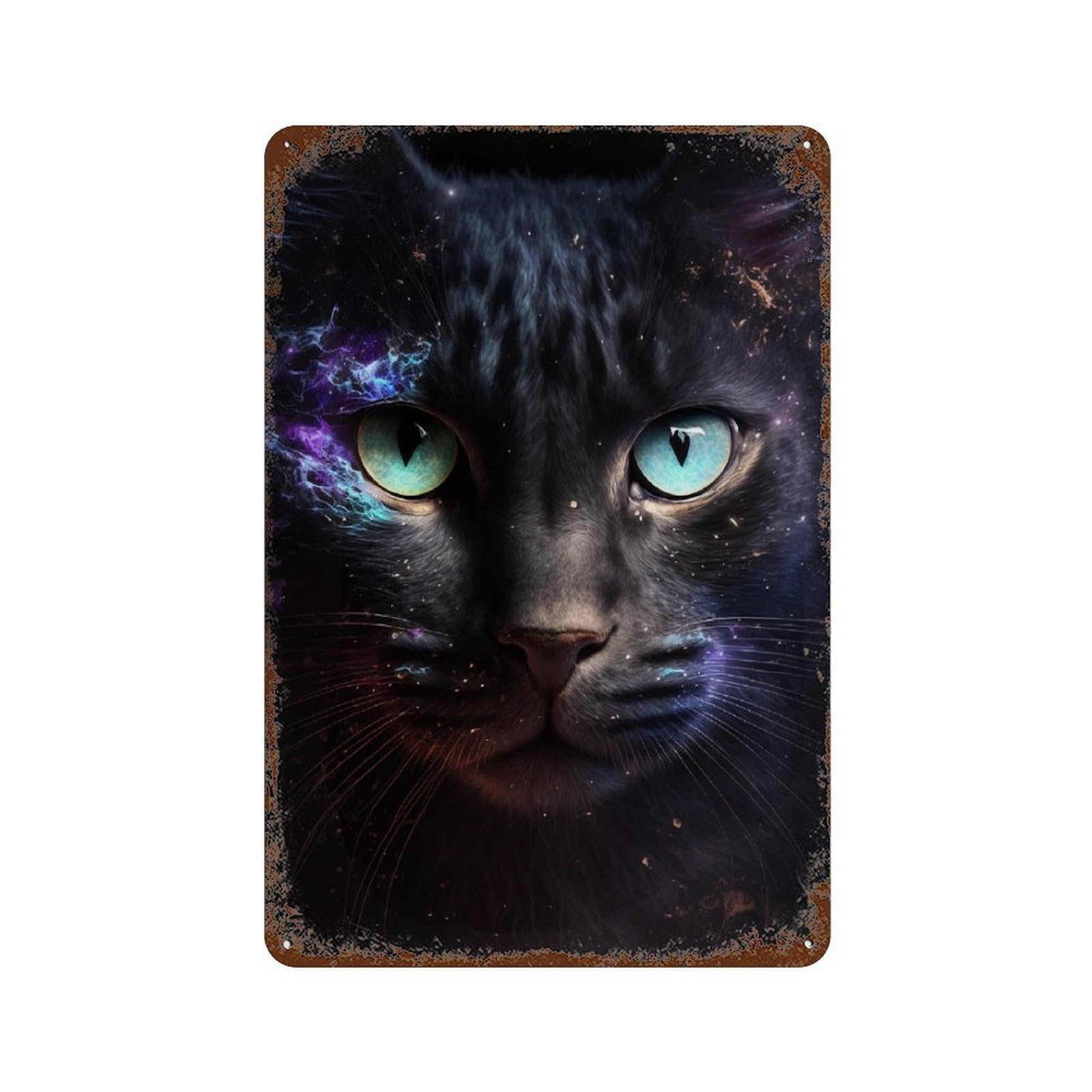 Rusty Metal Tin Sign Cosmic Cat Eyes Art Print 11.8"x7.9", Classic Wall Plaque for Cafe, Home Bar And Lounge Decor