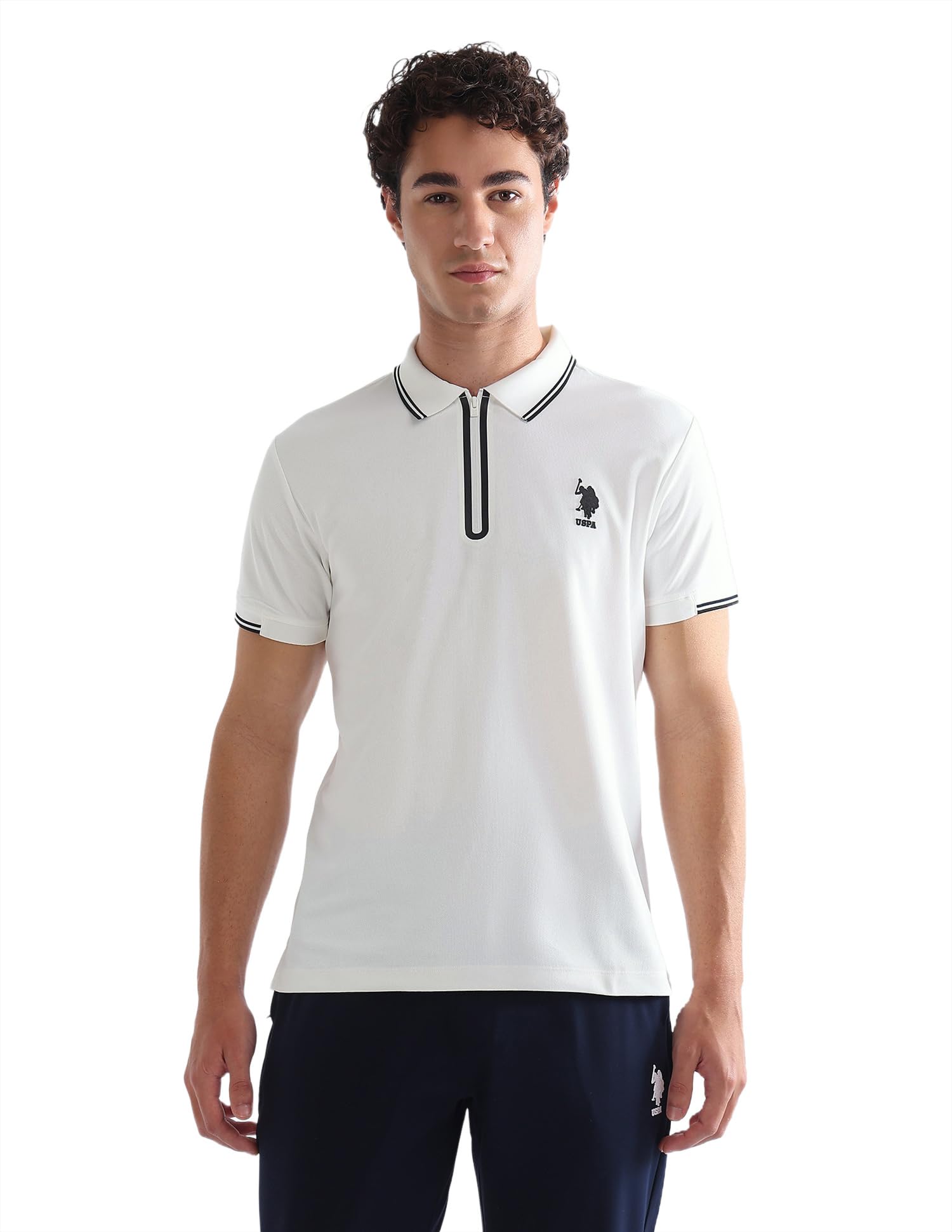 USPA Active Sports Men's Solid Stripe Detail Slim Fit Active Polo Shirt-image-8