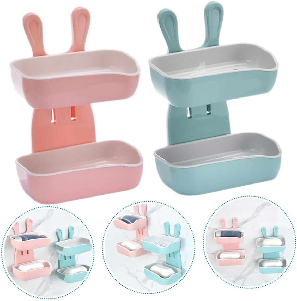 2Pcs Double Layer Holder Cartoon Rabbit Design Punching Box for Bathroom Easy to Clean for Kitchen and Washroom Smooth Edges for Safety