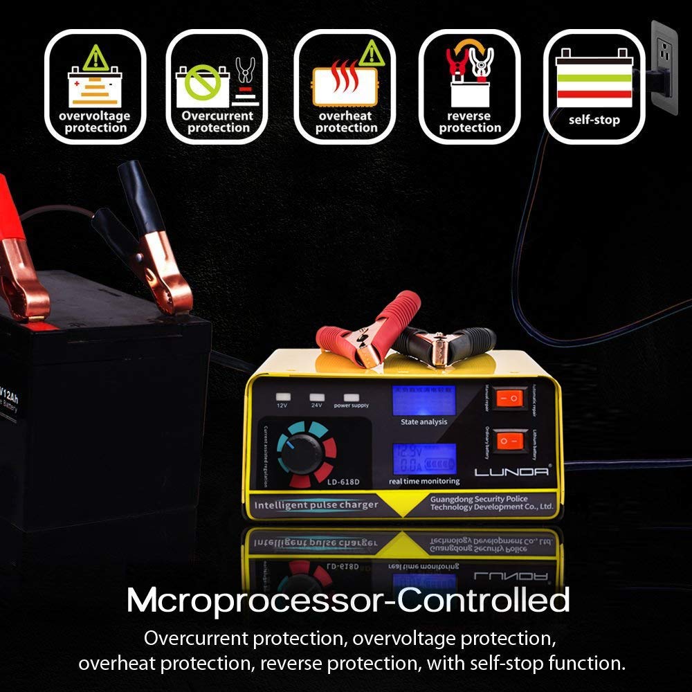Ładowarka do akumulatorów samochodowych, ładowarka samochodowa 240 W 12 V / 24 V 6 400 Ah 20 A automatyczna ładowarka samochodowa akumulator motocyklowy akumulator samochodowy akcesoria samochodowe