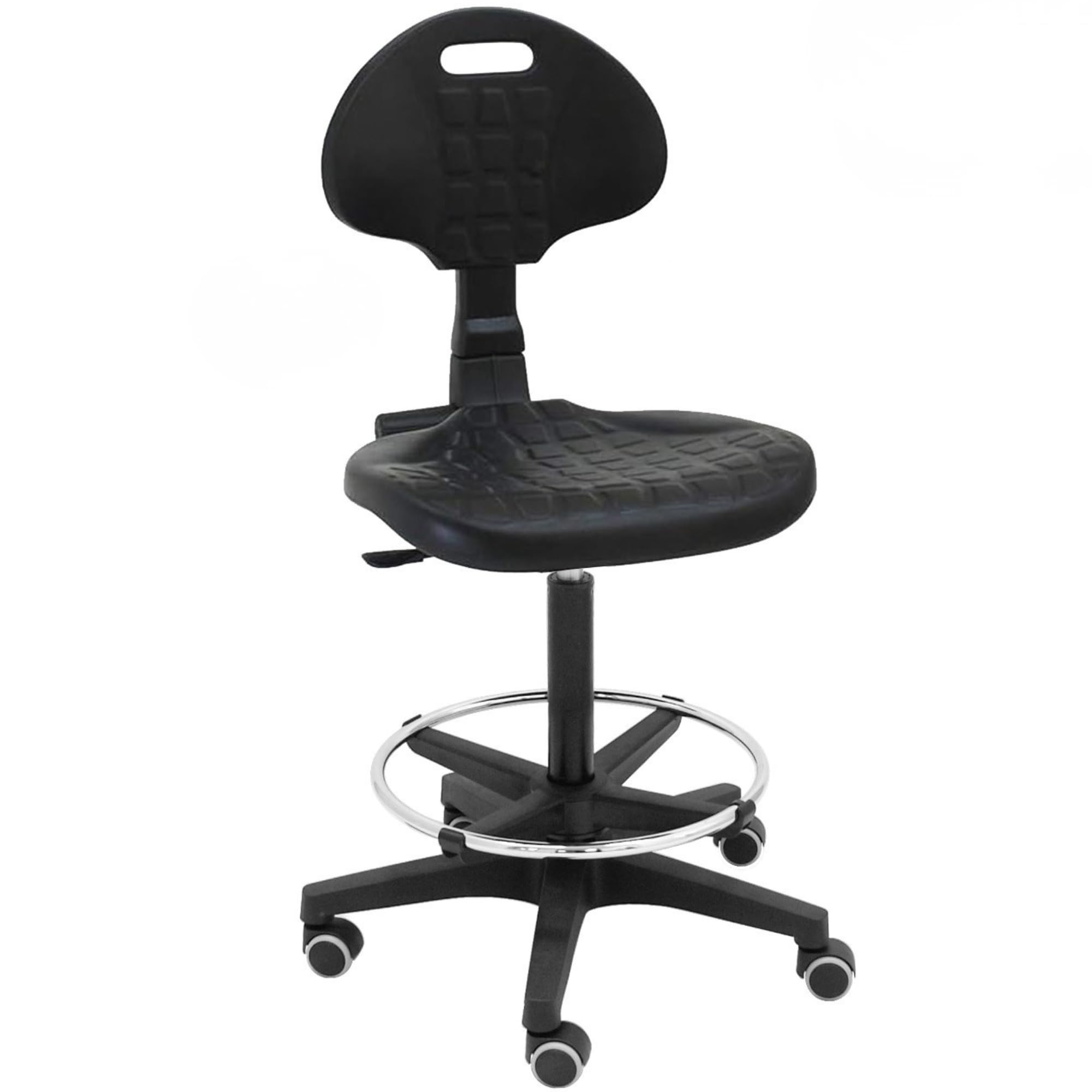 La Silla de Claudia: Taburete Alto Modelo Work con Respaldo | Silla Escritorio con Reposapies | Centrosilla Taburete con Ruedas Giratorio | Silla Ergonómica Alta para Trabajo o Estudio