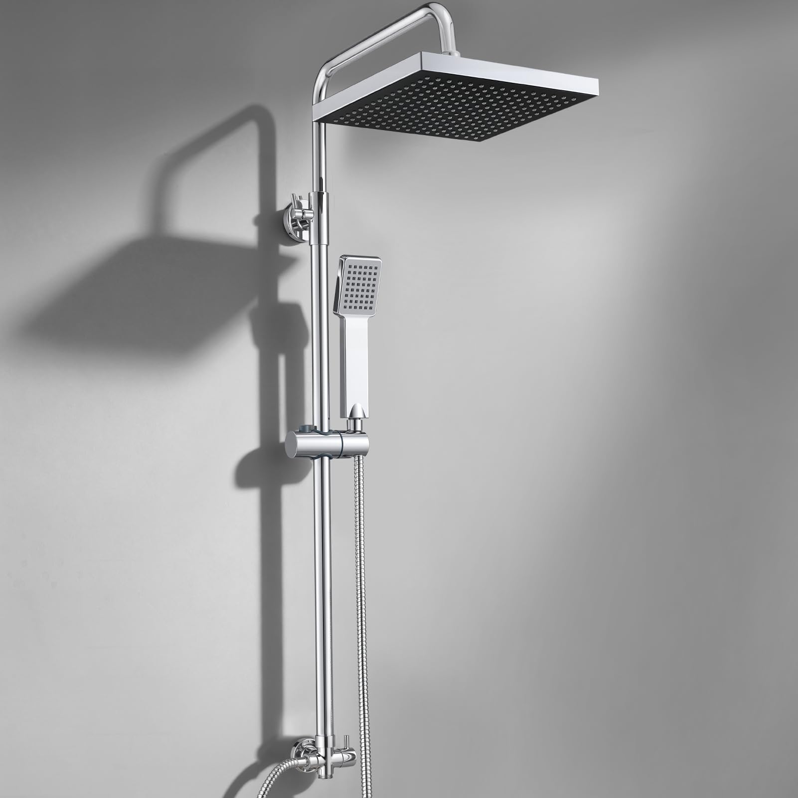 INMOZATA Shower Riser Rail Set,Shower Slide Bar with Twin Heads,Shower Riser Kit with 10" Adjustable Overhead RainfallShower and Handheld Shower