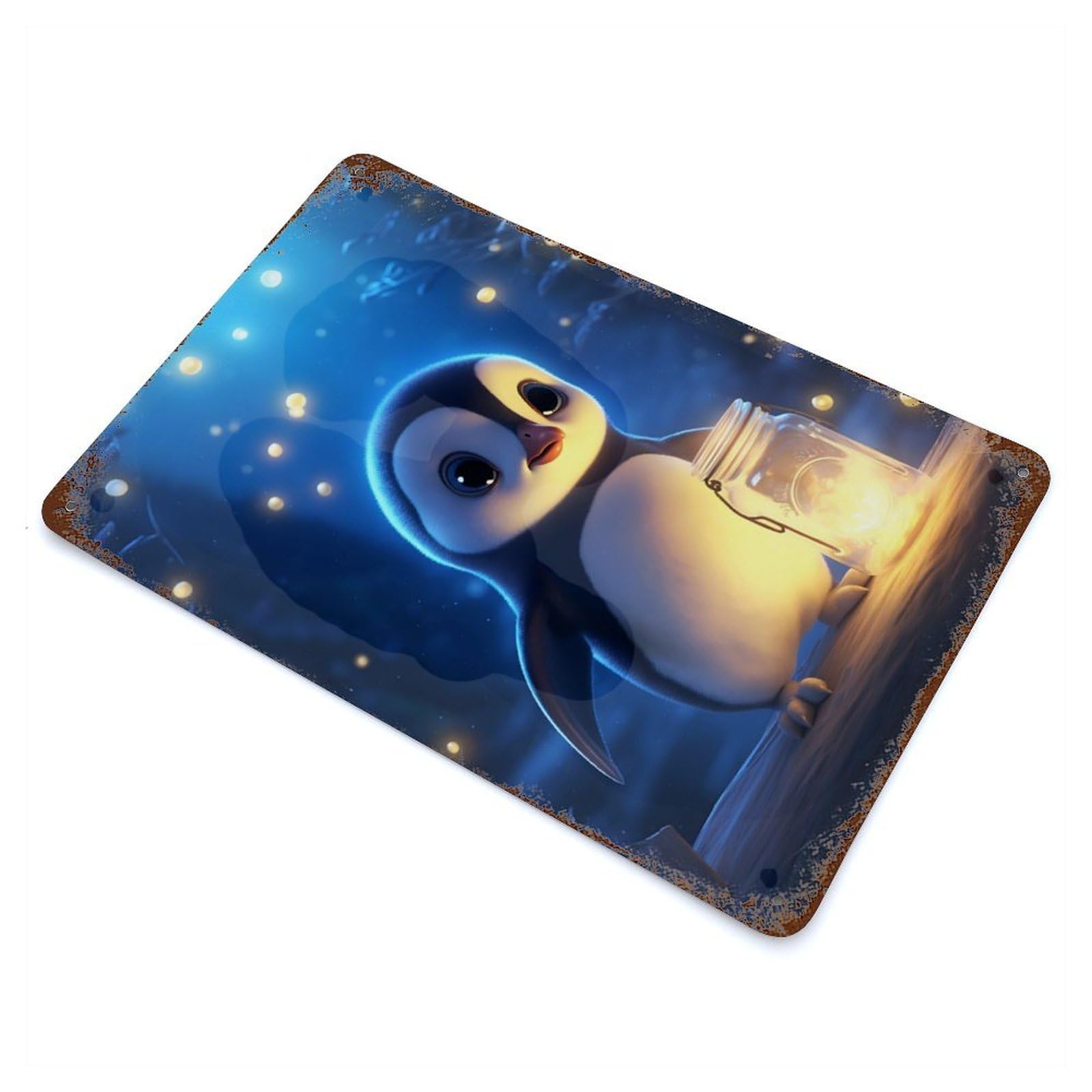 Cute Penguin Luminous Glow Rusty Metal Tin Sign 11.8"x7.9", for Shed, Workshop And Garage Wall Decor, Shabby Chic Decor