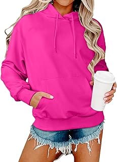 2025 Sweat à Capuche Femme avec Poches - Sweatshirt à Manches Longues Couleur Unie Doux et Confortable Pulls Ado Fille Casual Y2k Hoodie Sportswear
