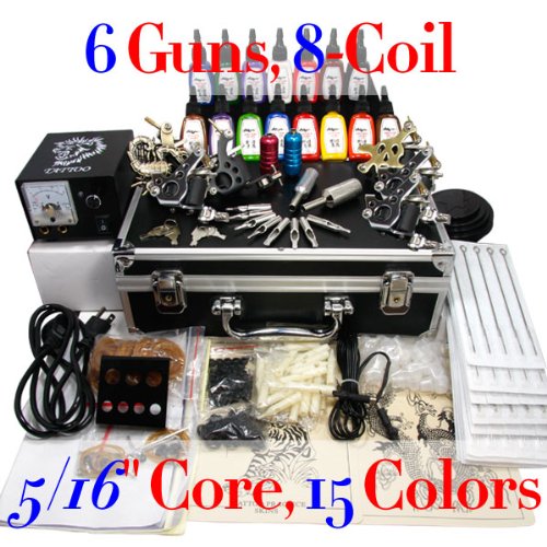 VVME Tattoo Kit 6 Tattoo Guns Power Tips Needles Skins
