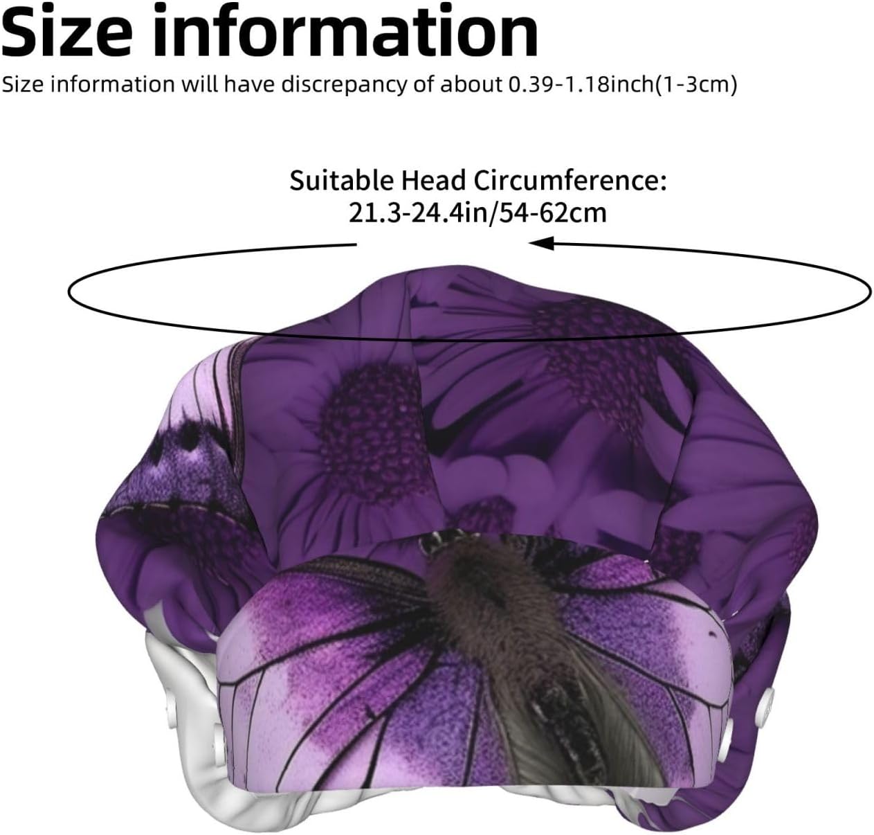 Beautiful Butterfly Bouffant Cap with Buttons, Sweatband Cap Black