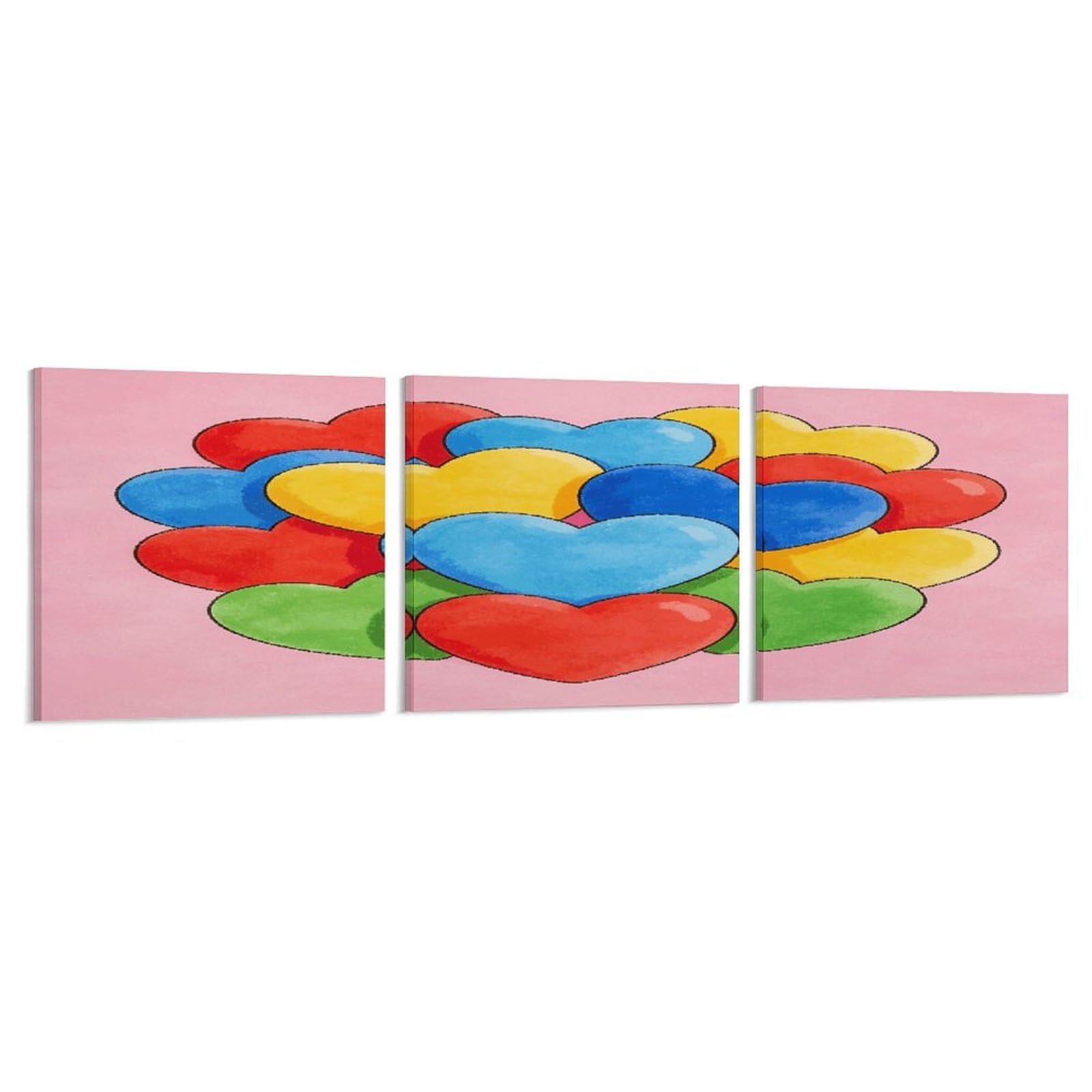 Khauerbc Style Set Of 3 Colorful Heart Lovely Cute Pink Wall Art，Paintings Artwork For Living Room, Hallway, Bedroom, Office Wall Decor For Living Room, Hallway, Bedroom, Office Paintings Artwork 8X8 Inch