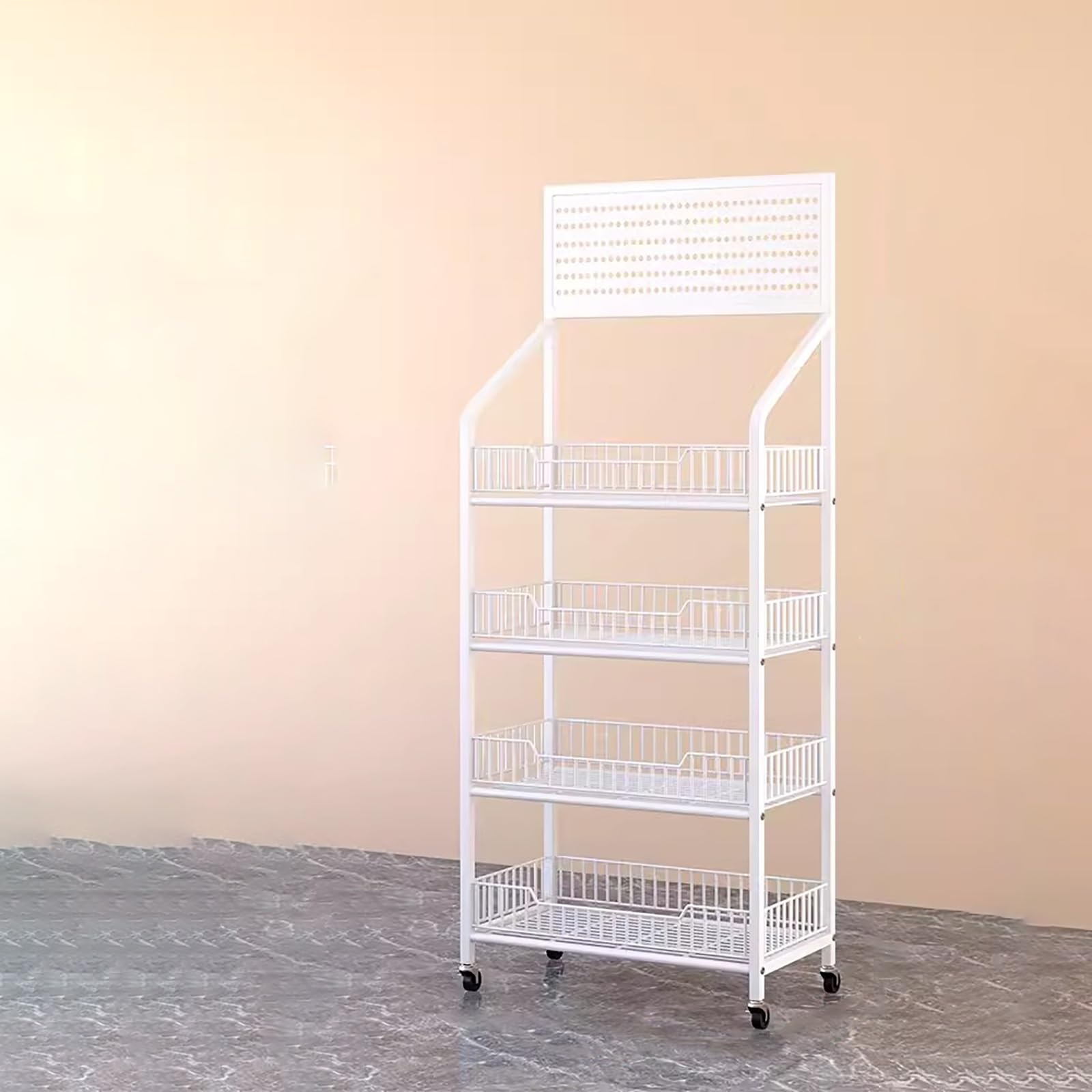 Espositori per vendita al dettaglio a 4/5 ripiani, extra alti, con ganci e ruote, per dispensa della spesa, cucina e home theater, colore bianco, 60 x 27 x 140 cm